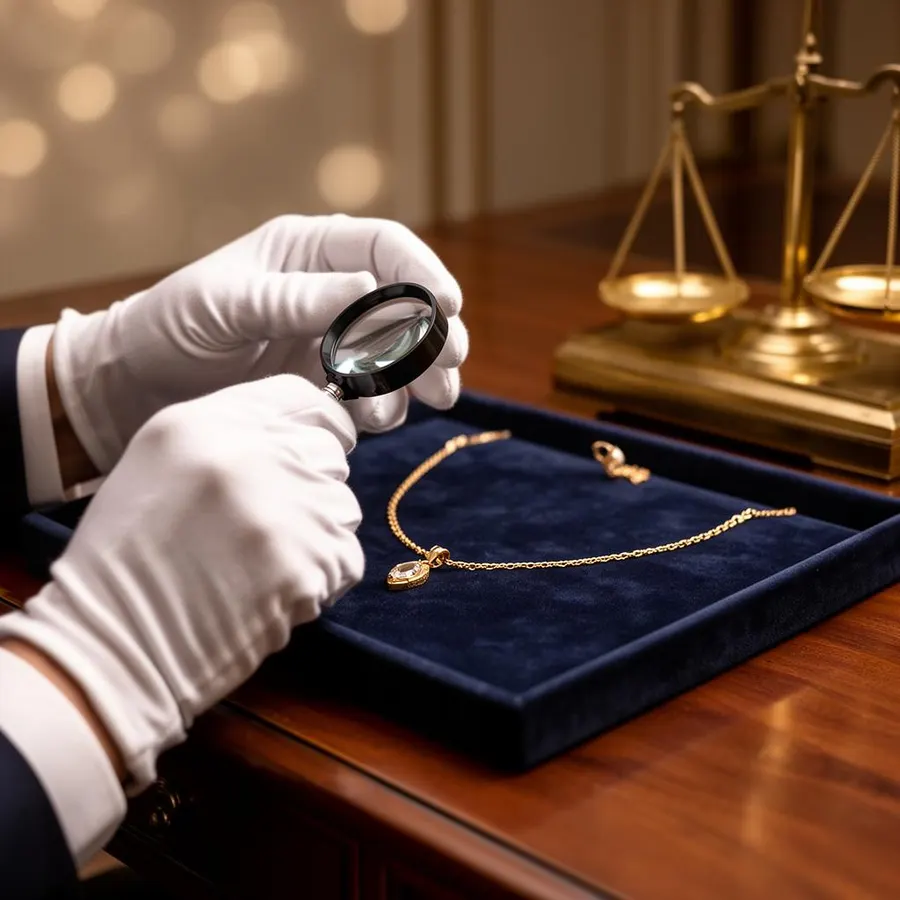 Expert taxeert gouden ketting met loep en weegschaal in Eindhoven